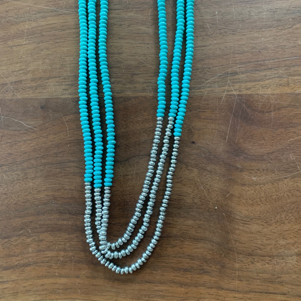 NWT Lucky Brand turquoise and silver beaded necklace - Picture 2 of 3